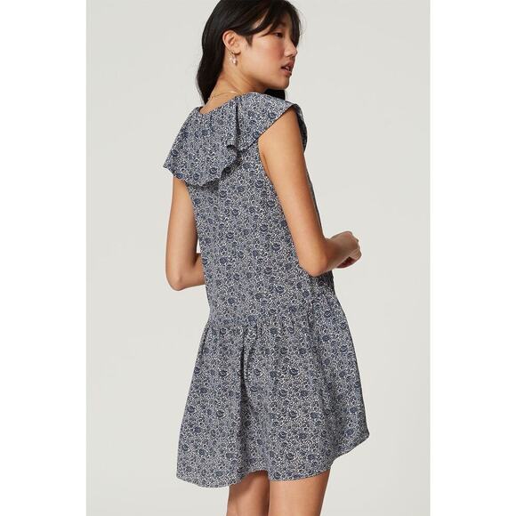 REBECCA TAYLOR Blue Printed Dainty Ties Vine Printed Light Dress Size Medium - Picture 2 of 10